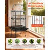 image:imageVEVOR Bird Cage 315 x 205 x 52 inch Flat Top Wrought Iron Bird Flight Cage with Perches SlideOut Tray and Plastic Feeders Casters for Parrot Blue Tit Cockatiel Canary and Monk ParakeetBlack