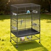 image:imageVEVOR Bird Cage 315 x 205 x 52 inch Flat Top Wrought Iron Bird Flight Cage with Perches SlideOut Tray and Plastic Feeders Casters for Parrot Blue Tit Cockatiel Canary and Monk ParakeetBlack