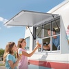 image:imageVEVOR Concession Window Aluminum Alloy Frame Service Windows for Food Truck Up to 85 Degrees Stand Serving Window with Awning Door and Drag Hook 3 upampdown sliding windows 60x36in