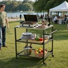 image:imageVEVOR Outdoor Grill Cart 310 x 170 inch Tabletop Size Grilling Table Foldable Outdoor Cooking Table with Tissue Holder Hooks Wheels Side Table BBQ Prep Tables for Picnic Kitchen CourtyardBlack