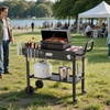 image:imageVEVOR Outdoor Grill Cart 310 x 170 inch Tabletop Size Grilling Table Foldable Outdoor Cooking Table with Tissue Holder Hooks Wheels Side Table BBQ Prep Tables for Picnic Kitchen CourtyardBlack