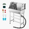 image:imageVEVOR Professional Dog Washing Station 34 Inch Stainless Steel Pet Grooming Tub with Hot amp Cold Faucet Showerhead Storage Rack NoBend AllinOne Bathtub Home Wash Sink Fits Small Cats and Dogs34 inch