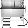 image:imageVEVOR Professional Dog Washing Station 34 Inch Stainless Steel Pet Grooming Tub with Hot amp Cold Faucet Showerhead Storage Rack NoBend AllinOne Bathtub Home Wash Sink Fits Small Cats and Dogs62 inch