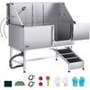 image:imageVEVOR Stainless Steel Dog Washing Station 62 inch Pet Grooming Tub wStairs PE Water Filter Board Faucet amp Showerhead amp Soap Holder Dog Bathtub for Large amp Medium amp Small Pets Right DoorRight RAMP