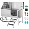 image:imageVEVOR Stainless Steel Dog Washing Station 62 inch Pet Grooming Tub wStairs PE Water Filter Board Faucet amp Showerhead amp Soap Holder Dog Bathtub for Large amp Medium amp Small Pets Right DoorRight STAIRS