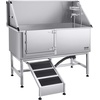 image:imageVEVOR Stainless Steel Dog Washing Station 62 inch Pet Grooming Tub wStairs PE Water Filter Board Faucet amp Showerhead amp Soap Holder Dog Bathtub for Large amp Medium amp Small Pets Right DoorLeft RAMP