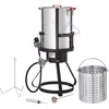 image:imageVEVOR 10 Qt Fish and Wing Fryer Aluminum Propane Fish Fryer Kit Outdoor Deep Fryer Seafood Pot with Thermometer Strainer Basket and 54000 BTUs Propane Burners for Outdoor and Backyard Cooking30qt