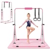 image:imageVEVOR Gymnastic Bars for Kids 140 lbs Capacity Folding Training Kip Bar with Mat Adjustable Height Gymnastic Horizontal Bar for Home Training Equipment for Indoor Outdoor Easy to Assemble Pink