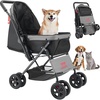 image:imageVEVOR Pet Stroller 44 lbs Weight Capacity Foldable Dog Cart 4 Wheels Cats Stroller with Mesh Windows amp Revrsible Handle Portable Pet Carrier with Brake for Small to Medium Pets4 wheels  For Pets up to 40 Pound