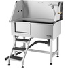 image:imageVEVOR Professional Dog Washing Station 34 Inch Stainless Steel Pet Grooming Tub with Hot amp Cold Faucet Showerhead Storage Rack NoBend AllinOne Bathtub Home Wash Sink Fits Small Cats and Dogs38 inch