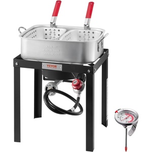 image:imageVEVOR 10 Qt Fish and Wing Fryer Aluminum Propane Fish Fryer Kit Outdoor Deep Fryer Seafood Pot with Thermometer Strainer Basket and 54000 BTUs Propane Burners for Outdoor and Backyard Cooking18qt