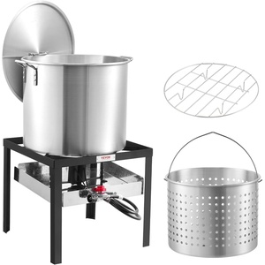image:imageVEVOR 10 Qt Fish and Wing Fryer Aluminum Propane Fish Fryer Kit Outdoor Deep Fryer Seafood Pot with Thermometer Strainer Basket and 54000 BTUs Propane Burners for Outdoor and Backyard Cooking60qt