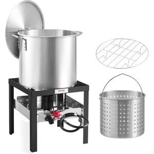image:imageVEVOR 10 Qt Fish and Wing Fryer Aluminum Propane Fish Fryer Kit Outdoor Deep Fryer Seafood Pot with Thermometer Strainer Basket and 54000 BTUs Propane Burners for Outdoor and Backyard Cooking100qt
