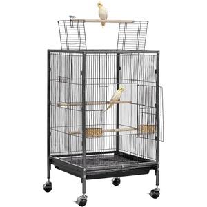 image:imageVEVOR Bird Cage 315 x 205 x 52 inch Flat Top Wrought Iron Bird Flight Cage with Perches SlideOut Tray and Plastic Feeders Casters for Parrot Blue Tit Cockatiel Canary and Monk ParakeetBlack