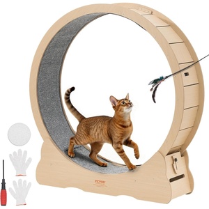 image:imageVEVOR Cat Exercise Wheel 48 in Wooden Cat Running Wheel for Indoor Cats up to 28 lbs Cats Treadmill with Carpeted Runway amp Locking Mechanism Quiet Roller Kitten Sport Toys for Pets Fitness amp HealthWood grain color