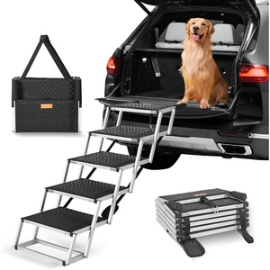 image:imageVEVOR Dog Stairs for Car Wide 5StepsFolding Dog Car Ramp with Nonslip Surface Portable Pet Steps Lightweight Aluminum for Car SUV and Truck Supports up to 150 lbs5 Steps