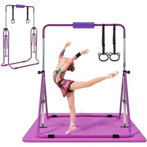 image:imageVEVOR Gymnastic Bars for Kids 140 lbs Capacity Folding Training Kip Bar with Mat Adjustable Height Gymnastic Horizontal Bar for Home Training Equipment for Indoor Outdoor Easy to Assemble Purple
