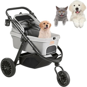 image:imageVEVOR Pet Stroller 44 lbs Weight Capacity Foldable Dog Cart 4 Wheels Cats Stroller with Mesh Windows amp Revrsible Handle Portable Pet Carrier with Brake for Small to Medium Pets3 wheels  For Pets up to 75 Pound