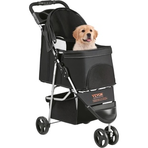 image:imageVEVOR Pet Stroller 44 lbs Weight Capacity Foldable Dog Cart 4 Wheels Cats Stroller with Mesh Windows amp Revrsible Handle Portable Pet Carrier with Brake for Small to Medium Pets3 wheels  for Pets up to 35 Pound