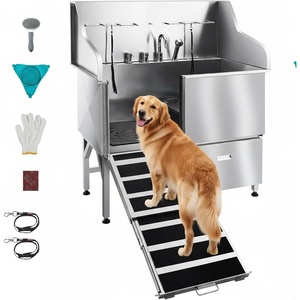 image:imageVEVOR Professional 304 Stainless Steel Dog Bathing Station 61 inch Pet Grooming Tub wAntiSlip ramp Storage Drawer Cold Hot Faucet Showerhead for Large amp Medium amp Small Right Door with Drawer50 inch