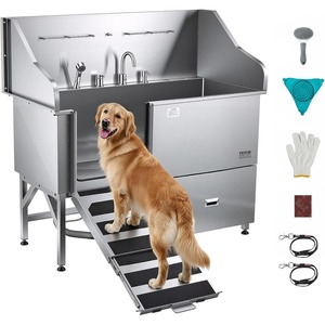 image:imageVEVOR Professional 304 Stainless Steel Dog Bathing Station 61 inch Pet Grooming Tub wAntiSlip ramp Storage Drawer Cold Hot Faucet Showerhead for Large amp Medium amp Small Right Door with Drawer61 inch