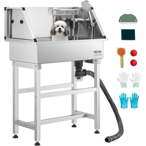 image:imageVEVOR Professional Dog Washing Station 34 Inch Stainless Steel Pet Grooming Tub with Hot amp Cold Faucet Showerhead Storage Rack NoBend AllinOne Bathtub Home Wash Sink Fits Small Cats and Dogs34 inch