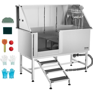 image:imageVEVOR Professional Dog Washing Station 34 Inch Stainless Steel Pet Grooming Tub with Hot amp Cold Faucet Showerhead Storage Rack NoBend AllinOne Bathtub Home Wash Sink Fits Small Cats and Dogs62 inch