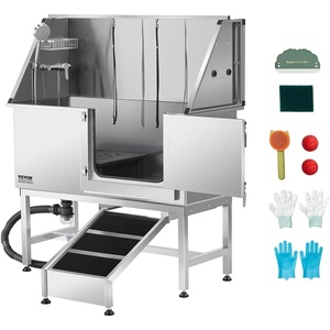 image:imageVEVOR Stainless Steel Dog Washing Station 62 inch Pet Grooming Tub wStairs PE Water Filter Board Faucet amp Showerhead amp Soap Holder Dog Bathtub for Large amp Medium amp Small Pets Right DoorRight RAMP