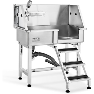 image:imageVEVOR Stainless Steel Dog Washing Station 62 inch Pet Grooming Tub wStairs PE Water Filter Board Faucet amp Showerhead amp Soap Holder Dog Bathtub for Large amp Medium amp Small Pets Right DoorStairs