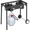 image:imageVEVOR 2 Burner Outdoor Propane Gas Stove 150000 BTU Propane LPG Gas Camping Stove Heavyduty Carbon Steel Outdoor Cooker with 2 Wheels amp 20 PSI Regulator amp Hose for BBQ Camp Home Patio BackyardBlack