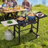 image:imageVEVOR 2 Burner Outdoor Propane Gas Stove 150000 BTU Propane LPG Gas Camping Stove Heavyduty Carbon Steel Outdoor Cooker with 2 Wheels amp 20 PSI Regulator amp Hose for BBQ Camp Home Patio BackyardBlack