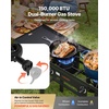 image:imageVEVOR 2 Burner Outdoor Propane Gas Stove 150000 BTU Propane LPG Gas Camping Stove Heavyduty Carbon Steel Outdoor Cooker with 2 Wheels amp 20 PSI Regulator amp Hose for BBQ Camp Home Patio BackyardBlack