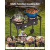 image:imageVEVOR 2 Burner Outdoor Propane Gas Stove 150000 BTU Propane LPG Gas Camping Stove Heavyduty Carbon Steel Outdoor Cooker with 2 Wheels amp 20 PSI Regulator amp Hose for BBQ Camp Home Patio BackyardBlack