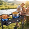 image:imageVEVOR 2 Burner Outdoor Propane Gas Stove 150000 BTU Propane LPG Gas Camping Stove Heavyduty Carbon Steel Outdoor Cooker with 2 Wheels amp 20 PSI Regulator amp Hose for BBQ Camp Home Patio BackyardBlack