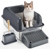 image:imageVEVOR Stainless Steel Cat Litter Box with Lid XL Extra Large Enclosed Cat Box for Big Cats High Sides Metal Litter Box Anti LeakageOdorFree amp Easy CleaningInclude Scoop amp Foot BoardDark grey