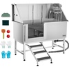 image:imageVEVOR Stainless Steel Dog Washing Station Professional 50 inch Pet Grooming Tub wStairs PE Water Filter Board Faucet amp Showerhead amp Soap Holder Bathtub for Large amp Medium amp Small Pets Left Door62 inch