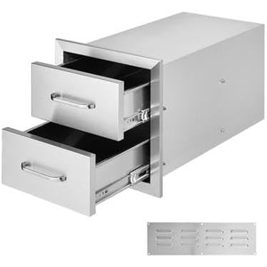 image:imageHappybuy Outdoor Kitchen Drawers 14W x 143H x 23D Inch Flush Mount Double BBQ Drawers Stainless Steel with Handle for BBQ Islands or Grill Stations