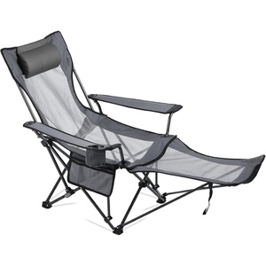 image:imageVEVOR 2in1 Reclining Camping Chair with Footrest for Adults 4 Adjustable Positions Portable Folding Lounger Lightweight Mesh Beach Chair Supports 220lbs Heavy Duty Camp Chairs Outdoor GrayGrey