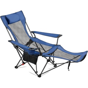 image:imageVEVOR 2in1 Reclining Camping Chair with Footrest for Adults 4 Adjustable Positions Portable Folding Lounger Lightweight Mesh Beach Chair Supports 220lbs Heavy Duty Camp Chairs Outdoor GrayBlue