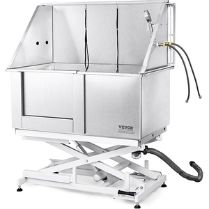 image:imageVEVOR 50 Pet Dog Bathing Station Electric Height Adjustment Professional Stainless Steel Dog Grooming Tub wSoap Box FaucetRich AccessoryBathtub for Multiple Pets Washing Sink for HomeRightLeft Door