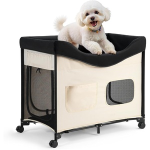 image:imageVEVOR Bedside Lounge Pet Bed Foldable Bunk Dog Bed with 600D Oxford Cloth and Dutch Velvet Portable Raised Cot with Wheels Side Storage Bags and Carry Bag for Cats amp Dogs L BeigeXL