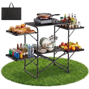 image:imageVEVOR Camping Kitchen Table SlimFold Cook Station Portable Folding Table with 4 Side Tables Heat Resistant Tabletop and Carrying Bag Ideal for Outdoor Picnics BBQs Camping RV Traveling