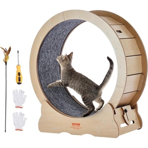 image:imageVEVOR Cat Exercise Wheel Large Cat Treadmill Wheel for Indoor Cats 358 inch Cat Running Wheel with Detachable Carpet and Cat Teaser for RunningWalkingTraining Suitable for Most CatsNatural Wood295in