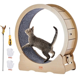 image:imageVEVOR Cat Exercise Wheel Large Cat Treadmill Wheel for Indoor Cats 358 inch Cat Running Wheel with Detachable Carpet and Cat Teaser for RunningWalkingTraining Suitable for Most CatsNatural Wood358in