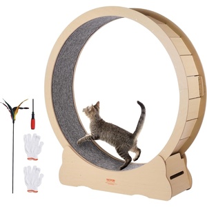 image:imageVEVOR Cat Exercise Wheel Large Cat Treadmill Wheel for Indoor Cats 358 inch Cat Running Wheel with Detachable Carpet and Cat Teaser for RunningWalkingTraining Suitable for Most CatsNatural Wood52in
