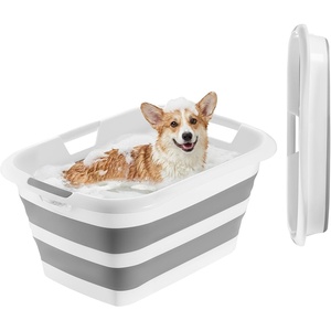 image:imageVEVOR Dog Bathtub Elevated Dog Bath Tub 2 in 1 Collapsible Pet Bathing Grooming Wash Station Portable Foldable SpaceSaving Builtin Drain Outlet with Drain Hose for Small Pet Cat Gray amp White  Stable amp Secure Support UserFriendly DesignGray White