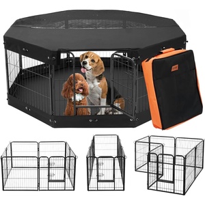 image:imageVEVOR Foldable Metal Dog Exercise Pen Pet Puppy Playpen Yard Fence with Top Cover amp Door Indoor Outdoor 8 Panels 24 W x 24 H Dogs Crate Kennel with Ground Stakes for Small amp Medium DogsPlaypen with Storage Bag  Top Cover  Bottom Pad