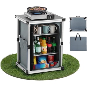 image:imageVEVOR Folding Camping Storage Cabinet Outdoor Portable Aluminum Lightweight Table Quick Setup Compact Kitchen Cook Station with 3 Shelves and Carry Bag for Picnic BBQ Camping RV Traveling