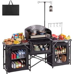image:imageVEVOR Folding Camping Table Outdoor Portable Table Quick Setup Kitchen Cook Station with Storage Organizer Telescoping Legs a Detachable Windscreen Carrying Bag for Picnic BBQ RV Traveling