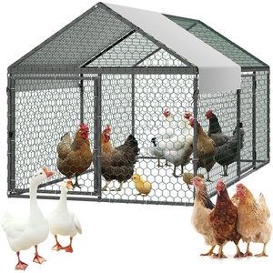 image:imageVEVOR Metal Chicken Coop for 46 Chickens 33 x 66 x 33 ft Small Chicken Cage with Waterproof Cover amp Double Doors Spire Roof Poultry Run Compatible with Wooden Coops for Rabbit Hen Goose Duck